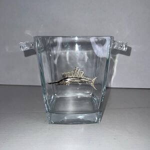 Vintage Maurice Milleur Clear Ice Bucket With Silver Plate Marlin Classic Beach